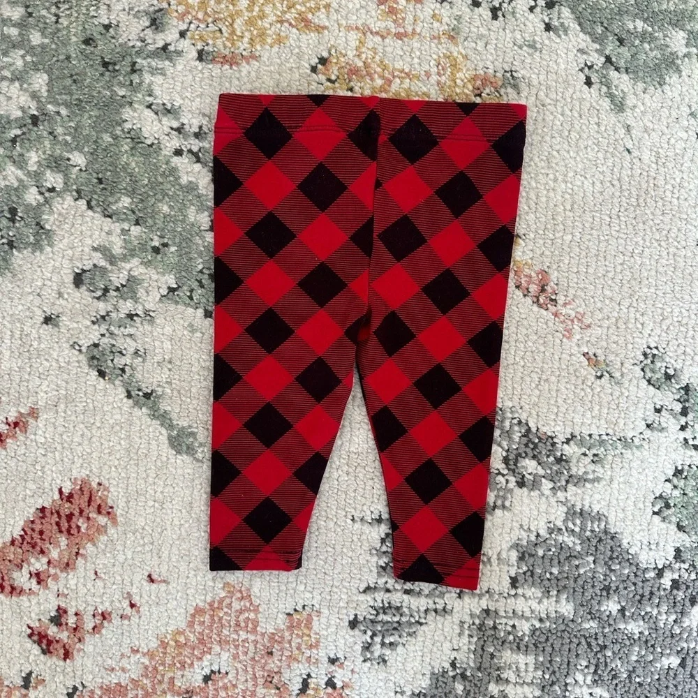 New Ralph Lauren Baby Girl Red & Black Buffalo Check Leggings Size 9 Months